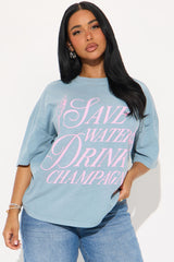 Save Water Drink Champagne Washed Tee - Indigo