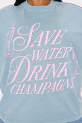 Save Water Drink Champagne Washed Tee - Indigo