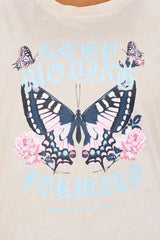 Keep Moving Forward Butterfly Washed Tee - Natural