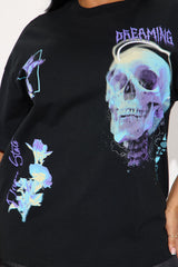 Skull Multi Hit Washed Boxy Tee - Black