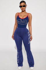 Von Dutch Rhinestone Washed Flared Pant - Navy/Red