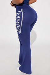 Von Dutch Rhinestone Washed Flared Pant - Navy/Red
