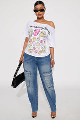 Rolling Stones Iconic Lips Off Shoulder Tee - White