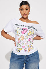 Rolling Stones Iconic Lips Off Shoulder Tee - White