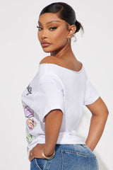 Rolling Stones Iconic Lips Off Shoulder Tee - White