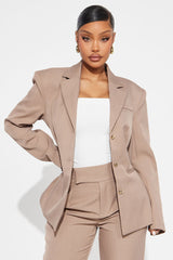 I Rest My Case Fitted Waist Blazer Set - Mocha