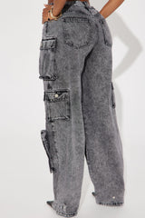 Billie Low Slung Cargo Jeans - Acid Wash Black