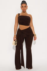 Kairo Ruched Flare Pant Set - Chocolate