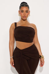 Kairo Ruched Flare Pant Set - Chocolate