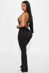 Rita Backless Top And Flare Leg Pant Set - Black