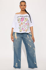 Rolling Stones Iconic Lips Off Shoulder Tee - White