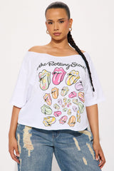 Rolling Stones Iconic Lips Off Shoulder Tee - White