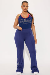 Von Dutch Rhinestone Washed Flared Pant - Navy/Red