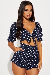 Italian City Polka Dot Short Set - Navy/combo