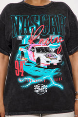 Nascar Flash Racing Washed Oversized Tee - Black