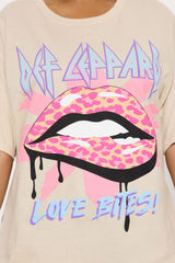 Def Leppard Cheetah Lips Oversized Tee - Cream