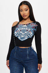 Born To Be Free Off Shoulder Belted Top - Black