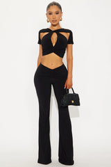 Olivia Cut Out Flare Leg Pant Set - Black