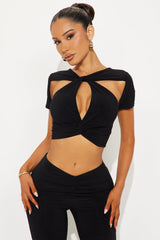 Olivia Cut Out Flare Leg Pant Set - Black
