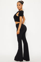 Olivia Cut Out Flare Leg Pant Set - Black