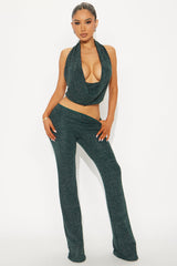 Starlit Metallic Cowl Neck Pant Set - Hunter Green