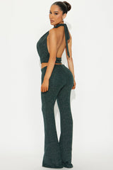 Starlit Metallic Cowl Neck Pant Set - Hunter Green