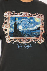 Van Gogh Starry Night Washed Tee - Black Wash