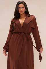 Gabriella Satin Trench Coat And Pant Set - Chocolate