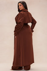 Gabriella Satin Trench Coat And Pant Set - Chocolate