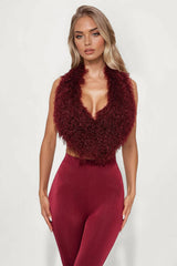 Fur Fantasy Backless Pant Set - Burgundy
