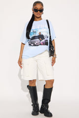 Ice Cube Tour Washed Oversized Tee - Light Blue
