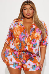 Cora Plisse Short Set - Orange/combo