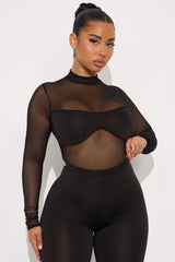 Brenda Sheer Bodysuit Pant Set - Black
