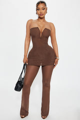 In My Place Mesh Pant Set - Chocolate