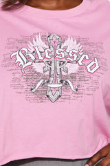 Blessed Cross Cropped Tee - Pink