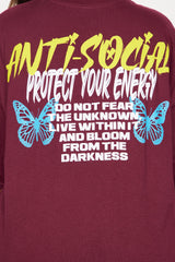 Anti Social Energy Graphic Tee - Burgundy