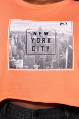 NYC Photo Skyline Cropped Tee - Coral
