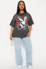 Playboy Roses Washed Oversized Tee - Black