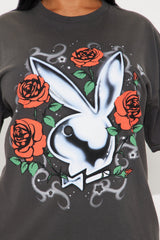 Playboy Roses Washed Oversized Tee - Black