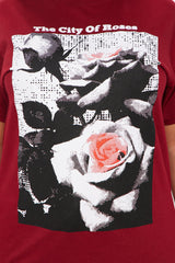 City Of Roses Oversized Tee - Burgundy
