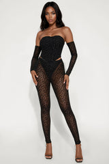 Wild Thoughts Leopard Mesh Pant Set - Black