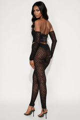 Wild Thoughts Leopard Mesh Pant Set - Black