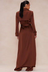 Gabriella Satin Trench Coat And Pant Set - Chocolate