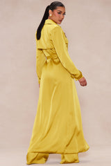 Gabriella Satin Trench Coat And Pant Set - Chartreuse