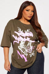 New York Butterfly Oversized Tee - Dark Olive