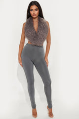 Fur Fantasy Backless Pant Set - Silver