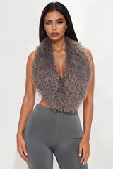 Fur Fantasy Backless Pant Set - Silver