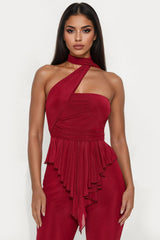 The Roxy Mesh Halter Pant Set - Wine