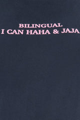 Bilingual Haha Jaja Washed Tshirt - Navy Wash