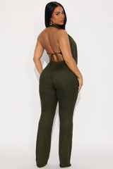 Shayna Cowl Halter Mesh Pant Set - Olive